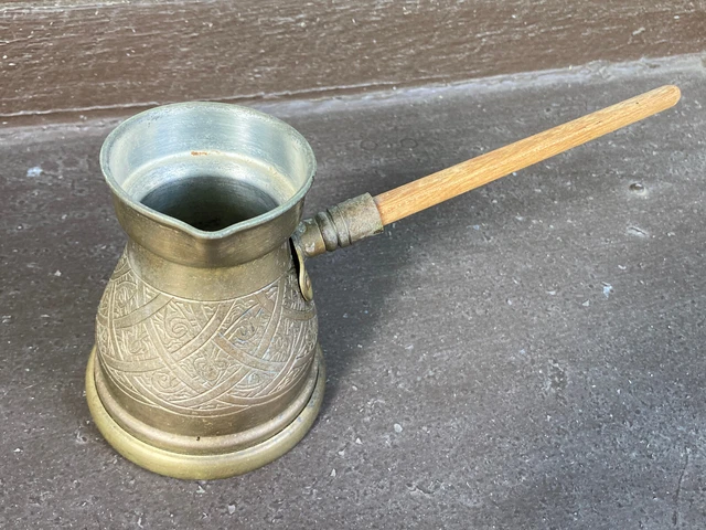 4" Vintage Brass Turkish Coffee Pot Ibrik Cezve made in Egypt tinned engraved