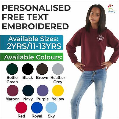 Personalised Childrens Sweatshirt Custom Crew Neck Jumper Any Text Embroidered