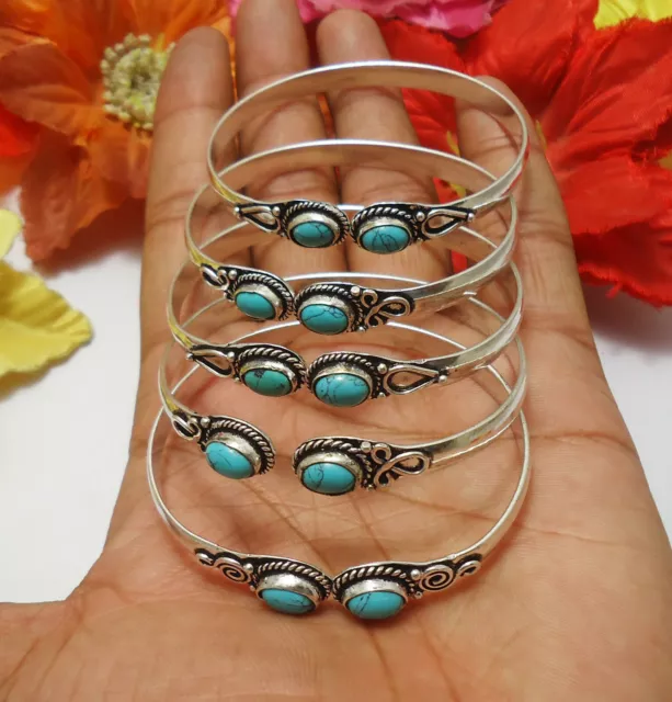 Turquoise Gemstone 5pcs Cuff Bracelet 925 Sterling Silver Plated Jewelry BG-1