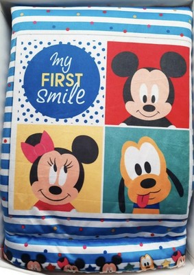 Completo 3pz culla carrozzina bimbo Mickey Disney baby bianco blu 