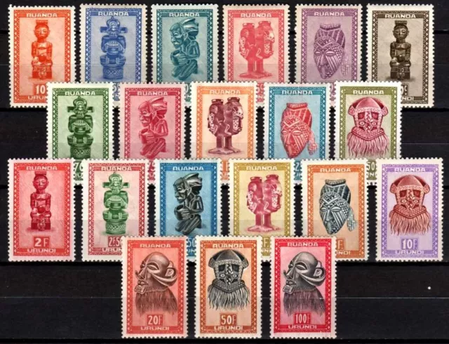 Ruanda-Urundi - Belgian Congo 1948 n° 154/172 MH Masks Carving Arts c22.00Eu.