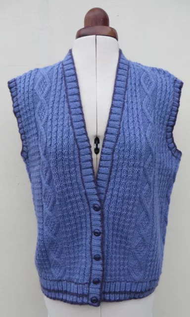Vintage handknitted mauve wool cable knit waistcoat, size approx.14