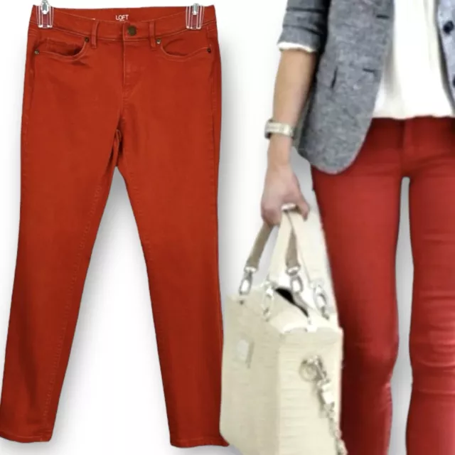 Ann Taylor Loft Womens 6 P Jeans Ankle Modern Skinny Red Orange Stretch Denim