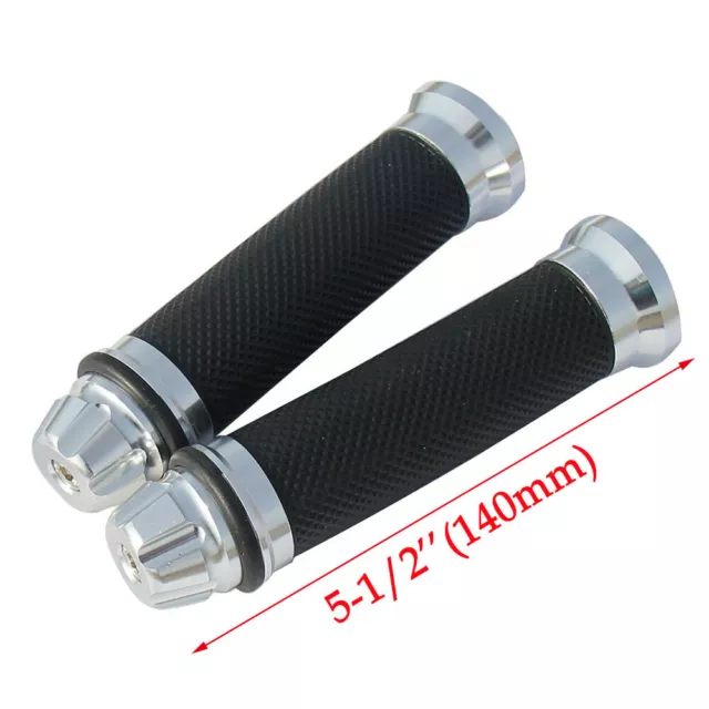 Pair Motorcycle Hand Grips 7/8" 22MM Rubber Handle Bar HandleBar Black Chrome AU 3