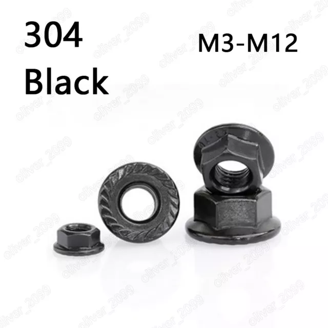 Black 304 Stainless Steel Hex Flange Nuts Serrated Lock Nut M3 M4 M5 M6 M8 M10