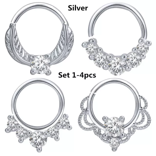 4PCS/LOT STAINLESS STEEL Nose Septum Rings CZ Ear Tragus Helix Piercing ...