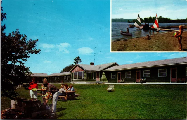 Town and Lake Motel, Rangeley ME, Lake, Sailboats, People, Picnic, Chrome Unp