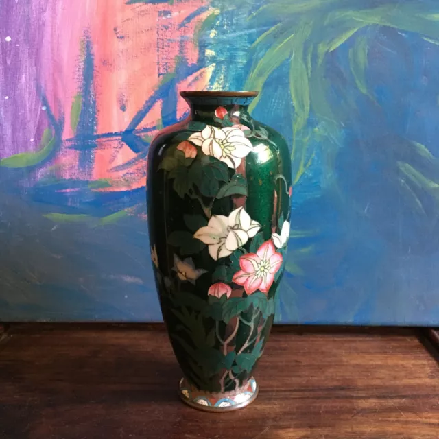 Antique  Japanese Meiji Period cloisonne floral vase