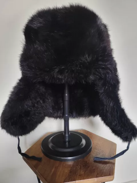 Beautiful plush vintage dark brown real Rabbit fur Trapper Ushanka hat