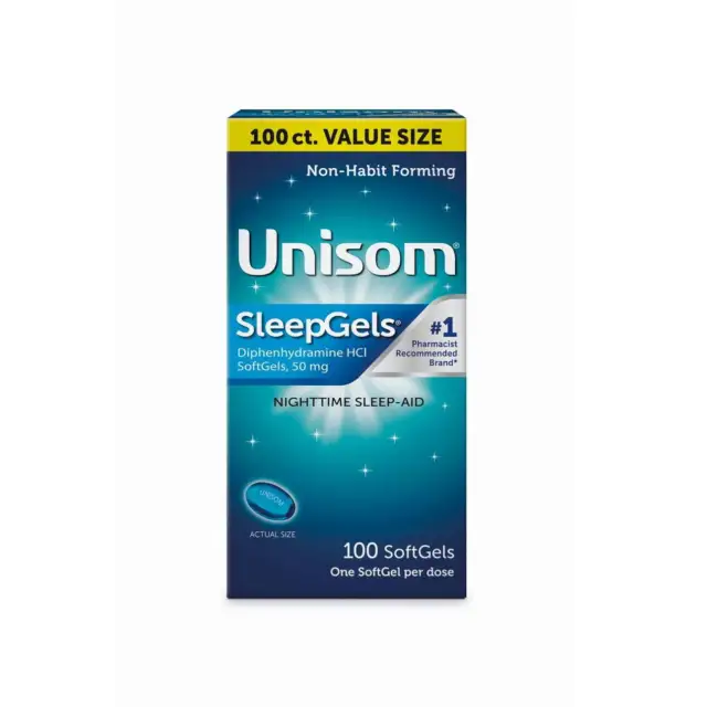 Unisom SleepGels SoftGels, Sleep-Aid, difenhidramina HCI, 100 quilates