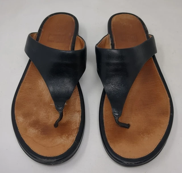 FitFlop Women Thong Sandals Size 10 Black Leather Slide 371-001 EU 42