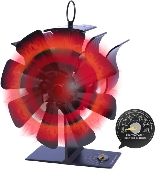 Stove Fan Log Burner Fan 8 Blades with Integrated Thermometer Design Wood Burnin