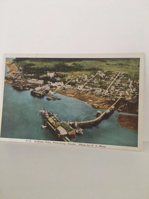 1920 Aerial Town View Harbor-Petersburg AK PC  US NAVY PHOTO