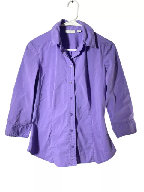 New York & Company Womens long sleeve button up purple blouse, size Small