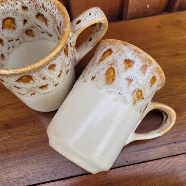 Two Fosters Studio Pottery Blond Honeycombe Mugs 4.4" Tall Excellent Condition 3
