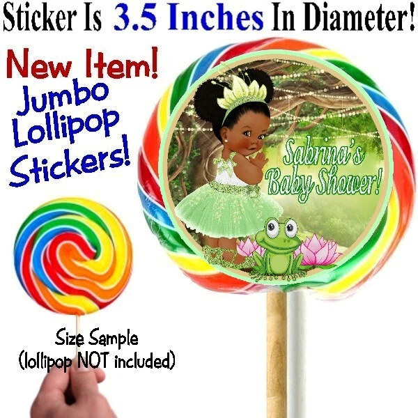12 Princess Tiana Baby Shower Birthday Party Jumbo Lollipop Stickers and frog