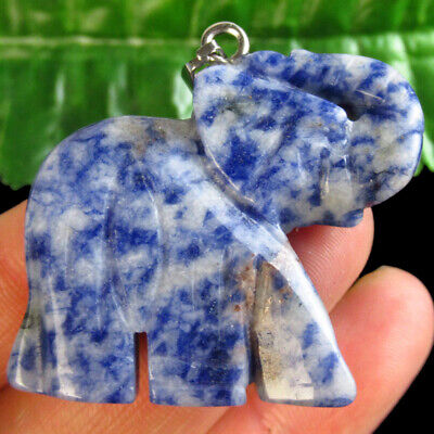 B61037 Carved Natural Sodalite Elephant Pendant Bead 40x34x8mm