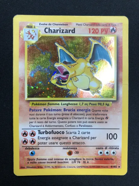 Pokemon Charizard 4/102 Set Base rara Holo Unlimited Wizards ITA Carte Vintage