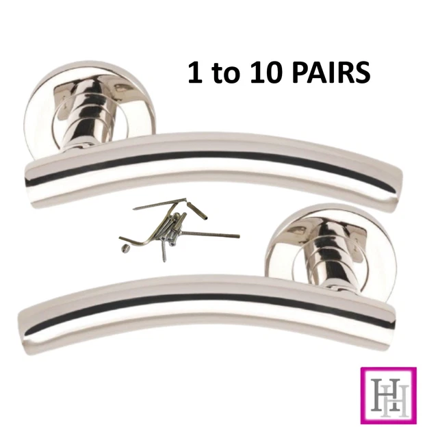 ARCHED DOOR HANDLES CHROME Lever on Round Rose 110 PAIRS £12.06