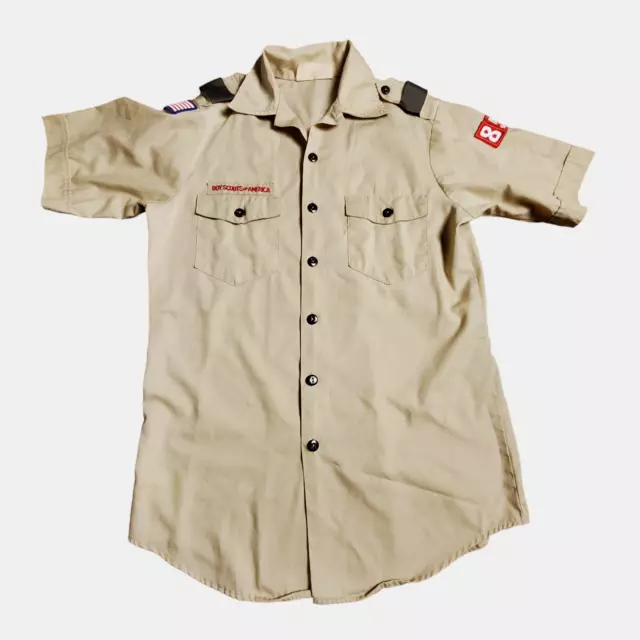 Boy Scouts of America BSA Uniform Mens SM Beige Tan Vented Poly Cotton Blend