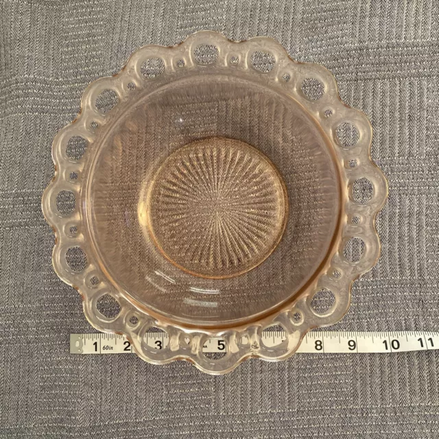 VTG  Anchor Hocking Old Colony Open Lace Edge Ribbed Pink Depression Glass Bowl