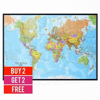 A3 Map Of The World Educational Wall Chart Poster Kids Classroom Images