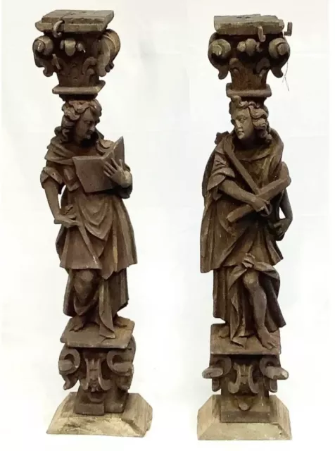 Pair of 18th Century Italian Hand Carved Wooden Architectural Fragment