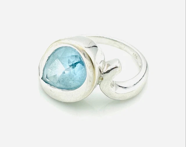 Bague En Or 18 Carats Blanc Avec Aigue-Marine - Magnifique Bijou Ancien 4,63 G - Occasion