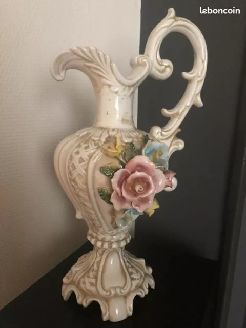 Porcelain Capodimonte Hand Crafted Vase Pitcher Flower Container Stand Display