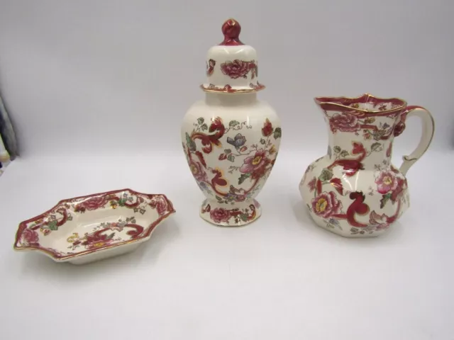 Masons Mandalay Red Ironstone Hydra Jug, Lidded Vase Jar, Dish