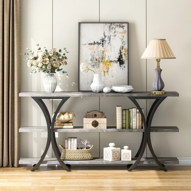 VINTAGE CONSOLE ENTRY Table w/ 3Tier Shelf for Living Room Metal