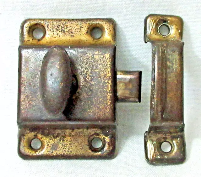 Salvage Vintage Cabinet Latch Spring Thumb Turn Knob w/Keeper Brass Finish Metal