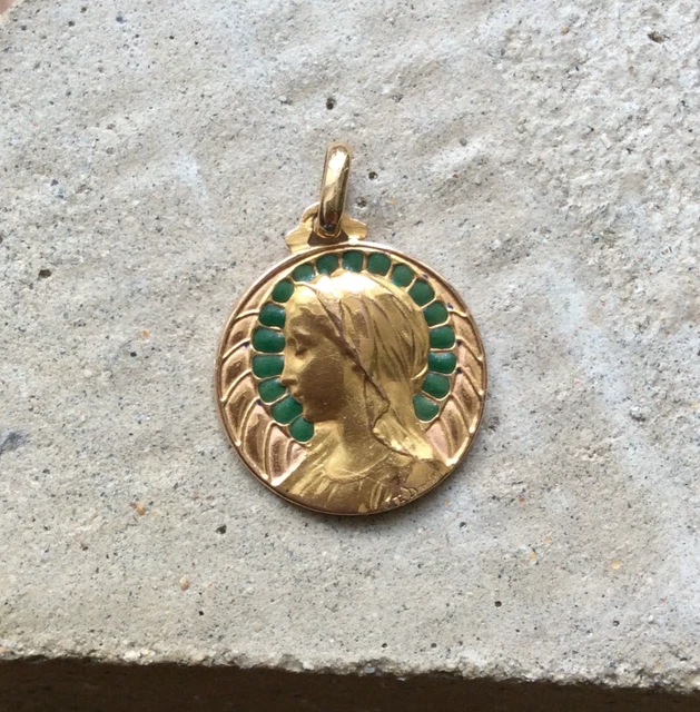 Pendentif Médaille Art Nouveau Vierge En Or 18 Carats - Occasion Très Bon état