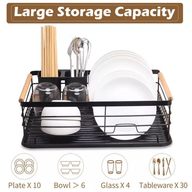 Large Kitchen Dish Drainer Rack Removable Drain Board Cutlery Plate Cup Holder