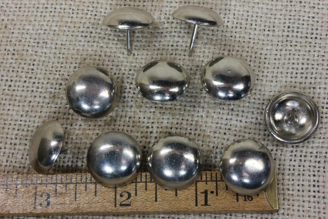 10 Old Nickel On Solid Brass Tacks 3/4” Round Head Vintage 1957 Furniture Feet