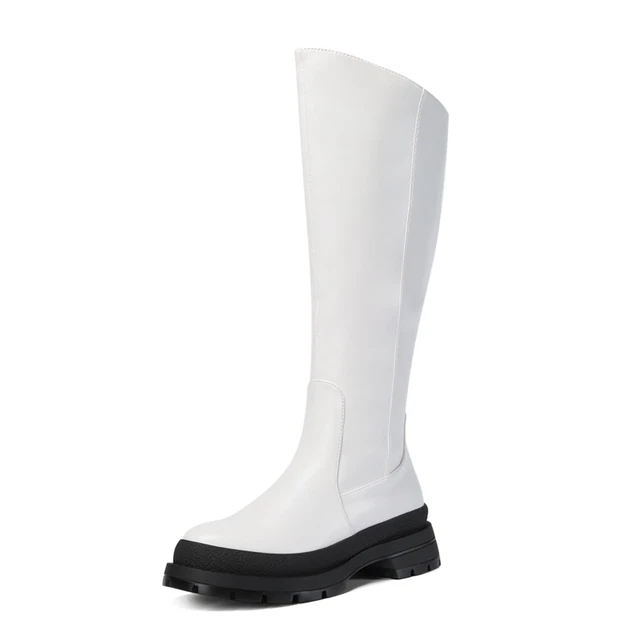 Women Fashion Booties Low Chunky Heel Round Toe Zip Up Knee High Boots