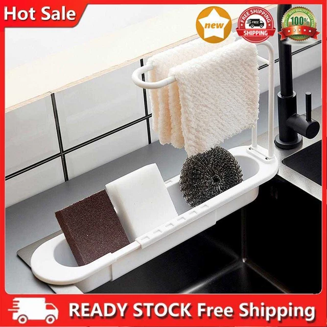Organizer supporto rubinetto ripiano lavandino regolabile spugna bagno cesto asciugatrice