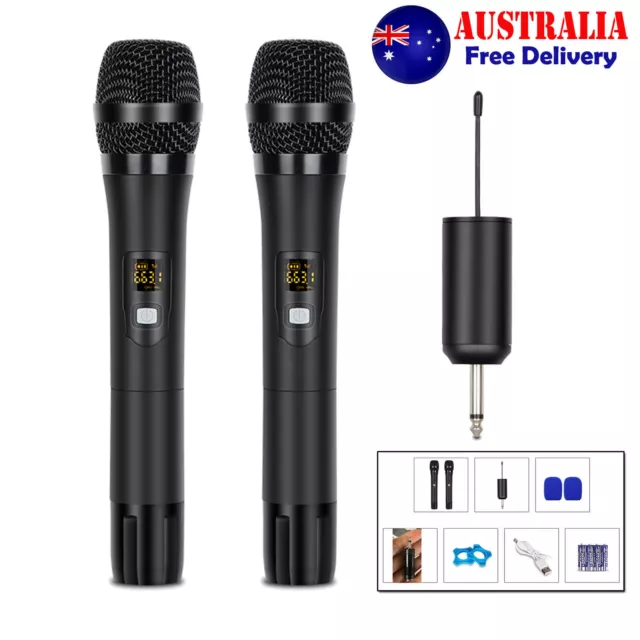 2X Wireless Microphone UHF Dynamic Cordless Handheld Mic System Receiver Karaoke