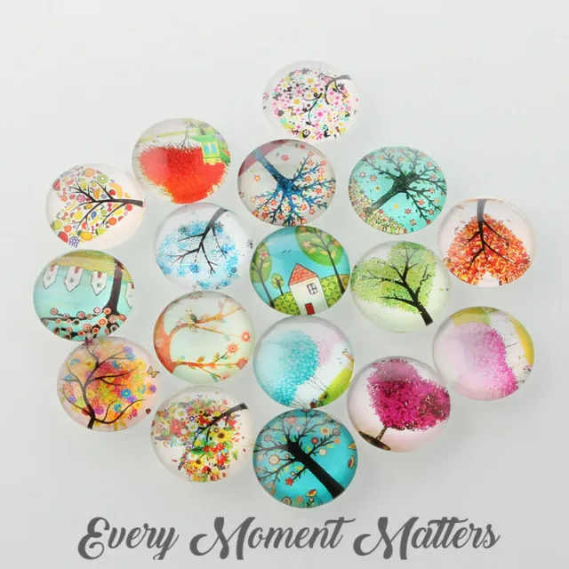 10 x TREE OF LIFE GLASS CABOCHONS DOME FLAT BACK Random Mix or Pairs 12mm