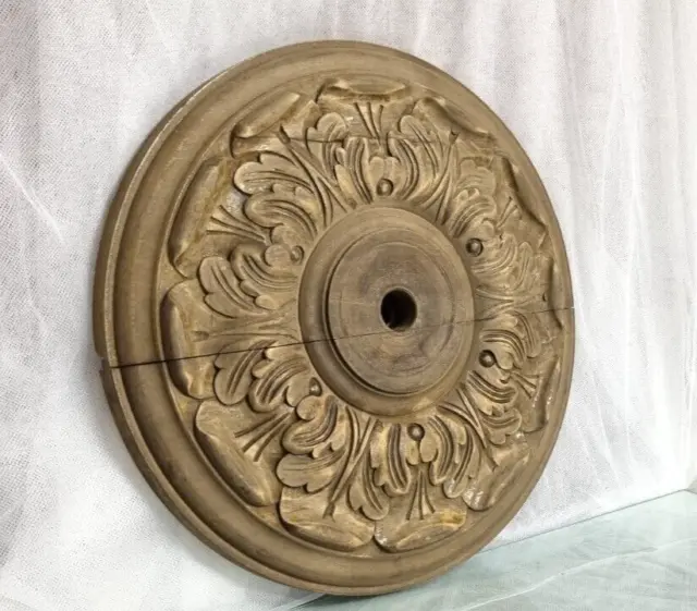 Carved wood rosette panel applique - Antique French architectural salvage 16 in