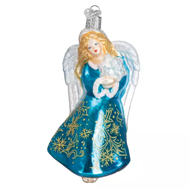 Old World Christmas GLISTENING SNOWFLAKE ANGEL  (10202) Glass Ornament w/Box