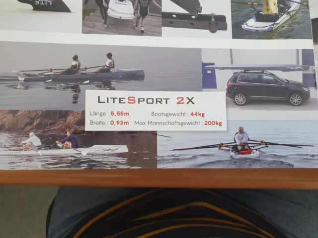 Sportruderboot  LiteSport 2×Carbon mit Skulls und Auslegertasche