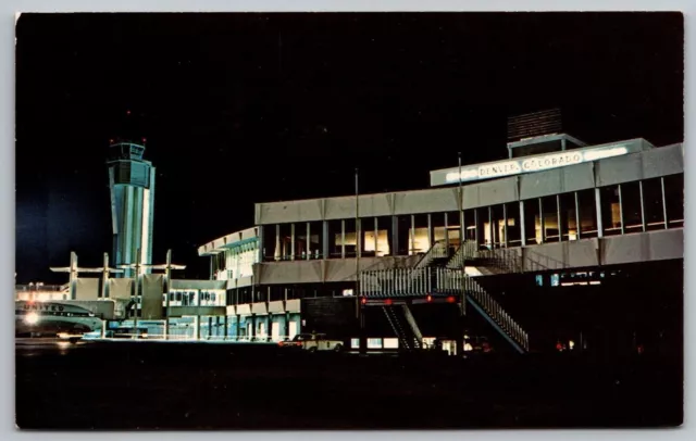 Stapleton International Airport Denver Colorado CO Night View Postcard UNP WOB