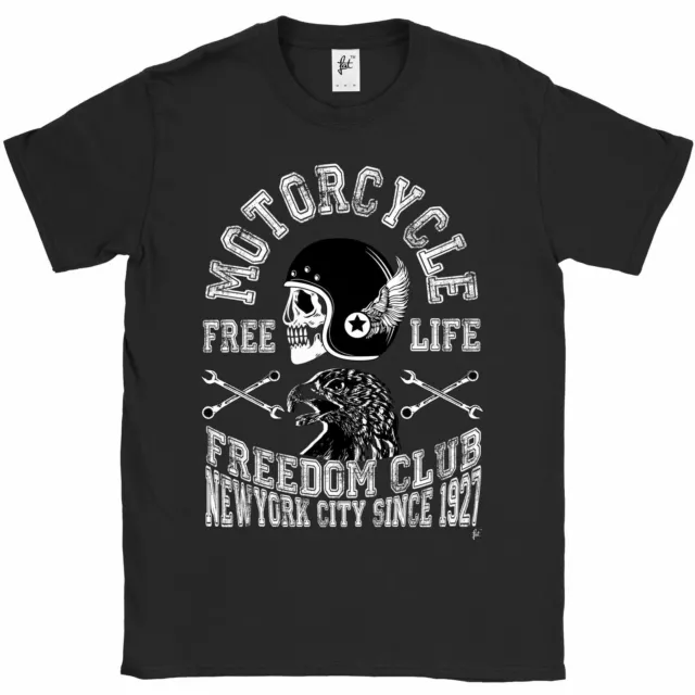 T-shirt da uomo Motorcycle Free Life Biker Freedom Club Skull NYC