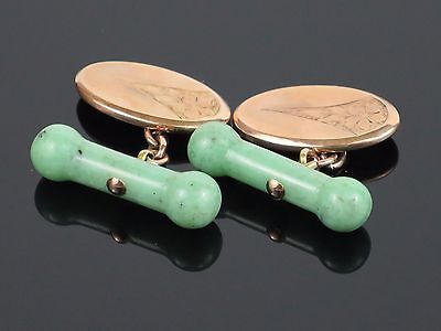 Pair of Art Deco Natural Jadeite Jade and 9K Gold Cufflinks, 4.8g