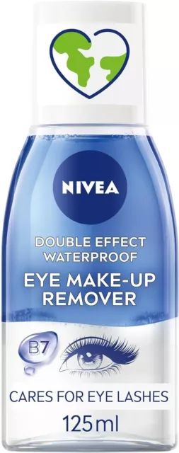 NIVEA Double Effect Waterproof Eye Make-Up Remover (125 ml), Daily Use Face Cle