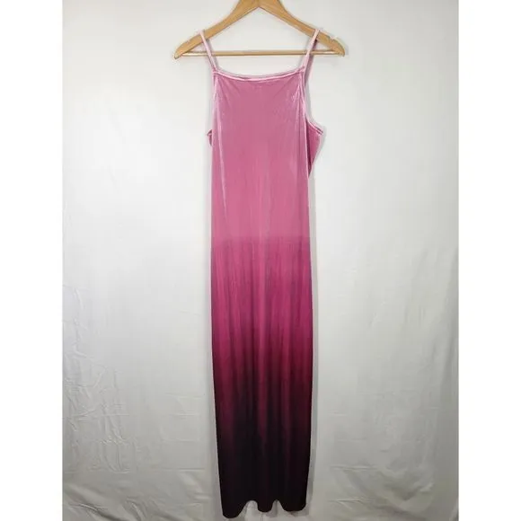 Vintage 90s Y2K Jump Apparel Pink Velvet Dip Dye Ombre Maxi Dress Size 5/6