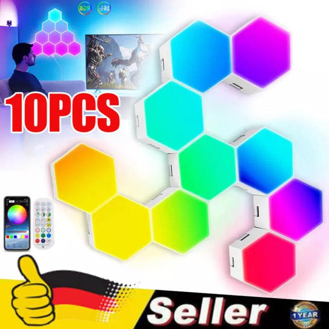 10 Stück Hexagon LED Panel RGB Sechseck Wandleuchte Gaming Wand Licht Musik Sync