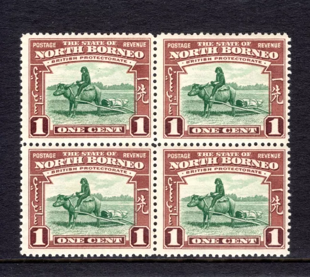 NORTH BORNEO 1939 sg303  1c GREEN & RED BROWN MNH BLOCK OF4 CAT £20 (2024)