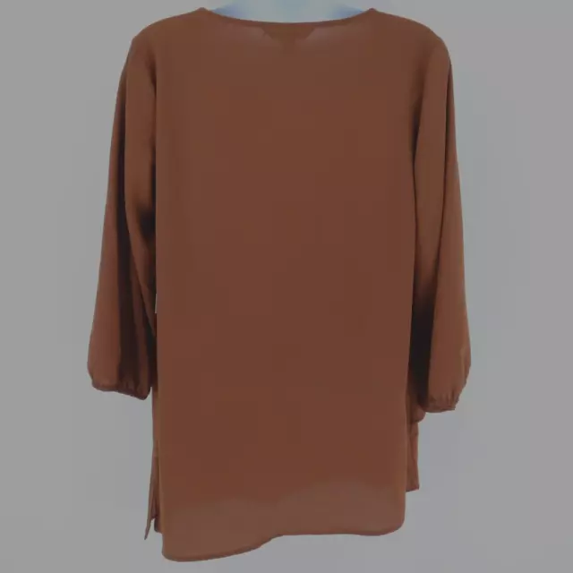 Apt. 9 Crepe Blouse Womens Sz S Brown Polyester Blend Round Neck Long Sleeve NWT 2